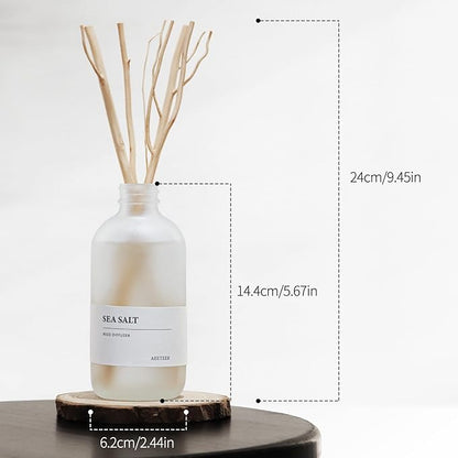Sea Salt Reed Diffuser, 7.4oz(220ml) Sea Salt Musk & Seaweed Essential Oil Refill, Bathroom Air Freshener with Willow Branches Decor, Long Lasting Fragrance for Home (1-Pack)