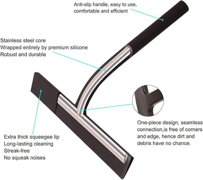 Shower Squeegee,Matte Black 9-inch,Stainless Steel Core. Streak-Free Cleaning, No Squeak Noises,Silicone Rubber Squeegees for Shower Glass Door, Shower Cleaner,Glass Wiper