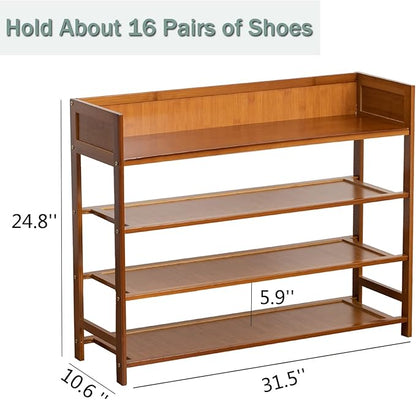 latifolia Bamboo Shoe Rack, 4-Tier Shoe Rack Organizer for Entryway Hallway Closet, Brown(31.50''L)
