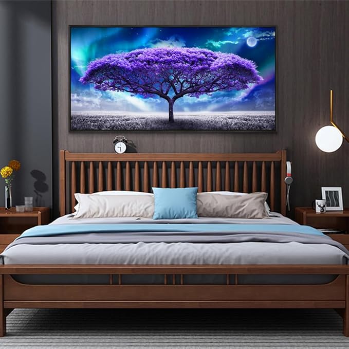 Wapluam Black Framed Canvas Wall Art For Living Room Wall Decor For Bedroom Purple Tree Abstract Scenery Pictures Artwork Canvas Prints Office Decor Painting Large Modern Nature Home Decoration