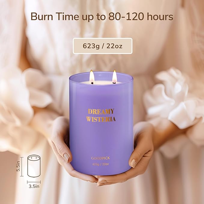 Goodpick Scented Candles, Wisteria Lavender Gifts for Women, Soy Candles for Home Scented, 22oz Long-Lasting Highly Scented