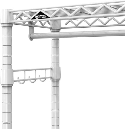 Heavy Duty Rolling Garment Rack 3 Tiers Adjustable Wire Shelving Clothes Rack with Rods and Side Hooks,Storage Closet Clothing Rack with Wheels White 15.7" D x 29.5" W x 74.5" H