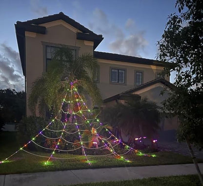 Halloween Spider Web Lights Decor 390 LED with 26m Light Chain, 5m Giant Net Lights with Remote Control (8 Light Modes & Timer) Net Lights Decoration for Outdoor Garden Indoor- Colorful
