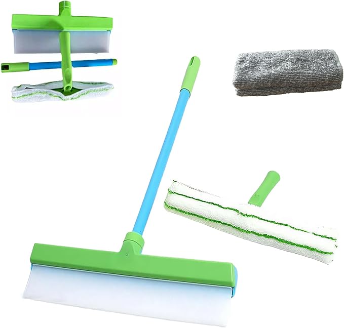 Aquaswipe Window Squeegee，Silicone Window Squeegee Kit，Shower Squeegee for Glass Doors,and Windows, Car Doors and Windows，Etc(1 Set（Green-White）