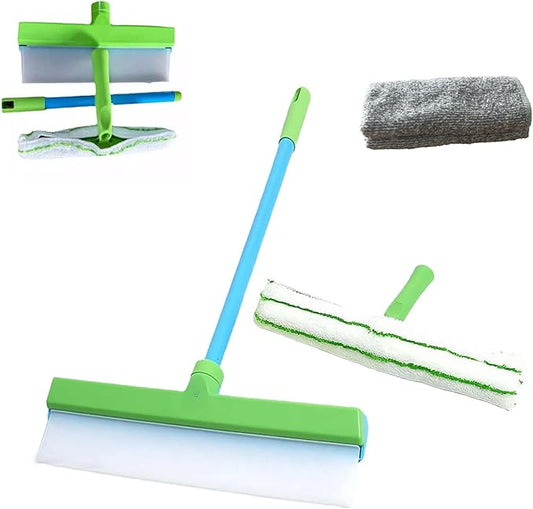 Aquaswipe Window Squeegee，Silicone Window Squeegee Kit，Shower Squeegee for Glass Doors,and Windows, Car Doors and Windows，Etc(1 Set（Green-White）