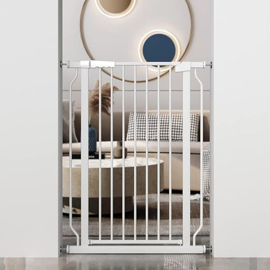 WAOWAO Extra Tall 40.55" Baby Gate 29.53"-32.68" Wide Pressure Mounted Walk Through Swing Auto Close Safety White Metal Toddler Child Dog Pet for Indoor Stairs,Doorways,Kitchen