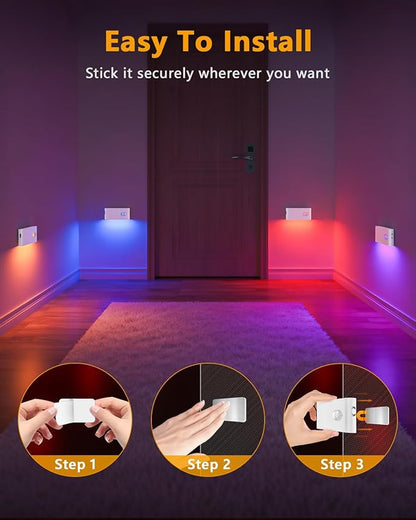 WILLED Stair Lights Indoor RGB & Warm White,Rechargeable Motion Sensor Night Light,Wireless Motion Sensor Lights Indoor for Stair,Bathroom,Hallway,Kitchen,Closet,Cabinet,Bedroom,Kids' Room