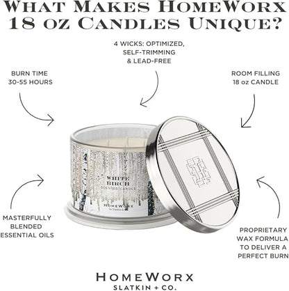 HomeWorx by SLATKIN + CO. Candle- White Birch, 18 oz. Premium Scented Candle - 30-55 Hours Burn Time