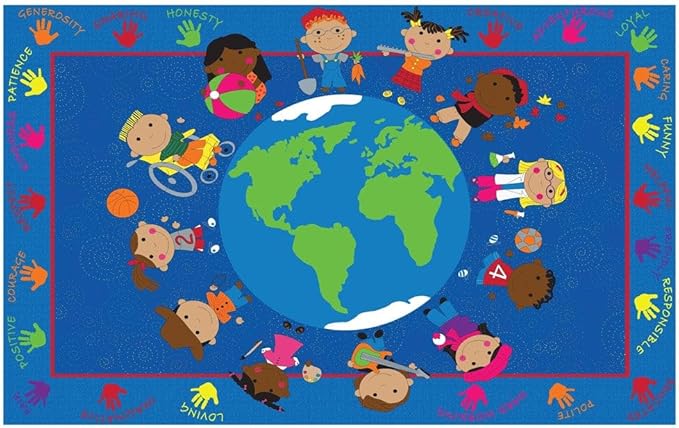 World Character Classroom Rug, 4' x 6' Rectangle, Educational Classroom Rug, Kids Learning Play Mat | Area Rug for Bedroom or Playroom