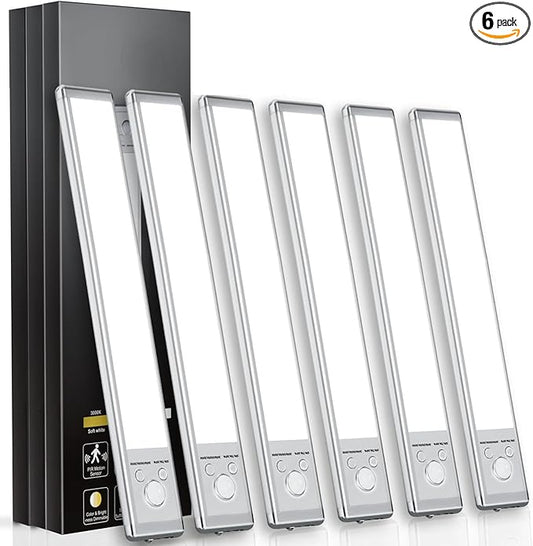 Under Cabinet Lights,88 LED Operated Motion Sensor Light Indoor,2200mAh USB Rechargeable Closet Lights, 6 Pack Magnetic Dimmable Closet Lights，Wireless Under Counter Lights for Kitchen, Stairs