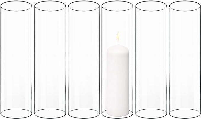 CYS EXCEL 6 PCS (H:10" D:3") Open Ended Glass Hurricane Candleholder Tube Shade Bottomless Candle Chimney Cover