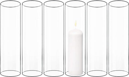 CYS EXCEL 6 PCS (H:10" D:3") Open Ended Glass Hurricane Candleholder Tube Shade Bottomless Candle Chimney Cover