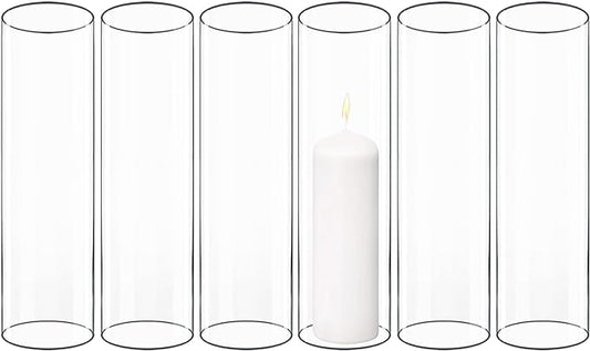 CYS EXCEL 6 PCS (H:10" D:3") Open Ended Glass Hurricane Candleholder Tube Shade Bottomless Candle Chimney Cover