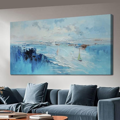 Ardemy Abstract Canvas Wall Art for Living Room Blue Coastal Textured Pictures Paintins Wall Decor Teal Artwork for Walls Home Office Kitchen Bedroom Dining Room Large 58"x29"
