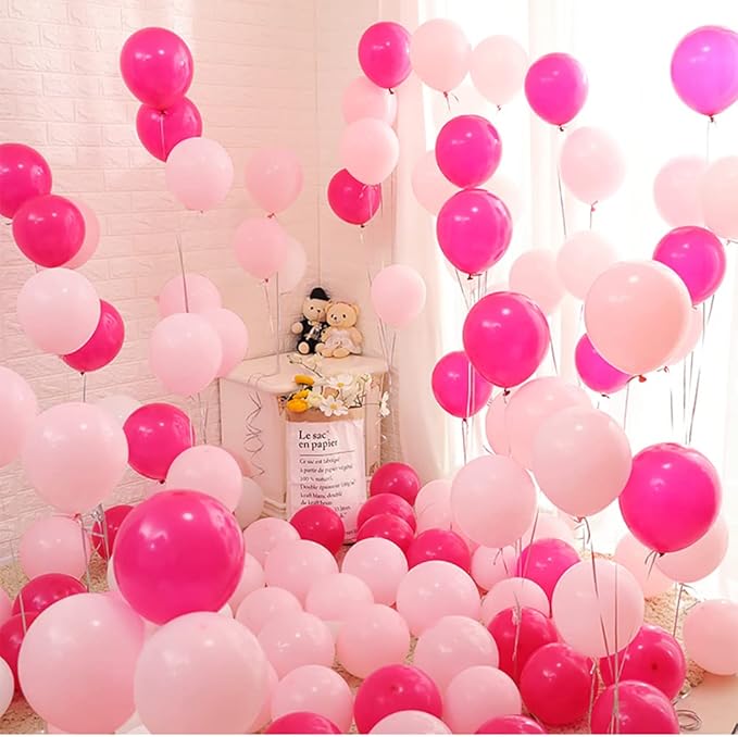 Pink Balloons, 100pcs Light Pink and Hot Pink Latex Balloons 12 Inch w/Ribbon for Women Grils Birthday Graduation Bachelorette Baby Shower Princess Anniversary Party Decorations