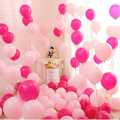Pink Balloons, 100pcs Light Pink and Hot Pink Latex Balloons 12 Inch w/Ribbon for Women Grils Birthday Graduation Bachelorette Baby Shower Princess Anniversary Party Decorations