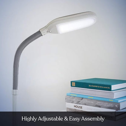 Brightech Litespan - Bright LED Floor Reading Lamp for Over Chair Crafts and Reading, Estheticians' Light for Lash Extensions, Adjustable Standing Lamp for Living Room, Bedroom, Office - White