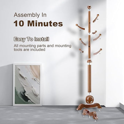 Wooden Coat Rack Freestanding, Coat Racks with 7 Hooks, Coat Tree Freestanding Heavy Duty with Stable Sphere Base, Load 210 lb, Coat Hanger Stand for Entryway, Hallway, Bedroom