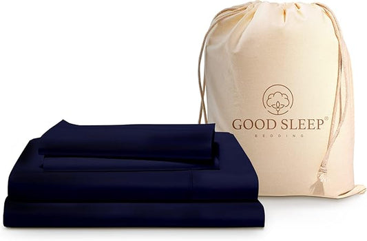 Good Sleep Bedding Twin XL Sheet Set -100% Egyptian Cotton Bedding Set, 4Pc, 1000 TC, Twin XL Bed Sheets, Soft, Luxury Sateen Weave, 16" Deep Pocket XL Twin Sheet Set - Navy Blue Sheets