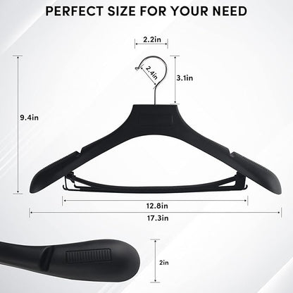 DEDU Suit Hangers for Men 40 Pack, Black Coat Hangers Extra Wide Non Slip Width 17.7", Thick Plastic with Pants Bar & Metal Hook