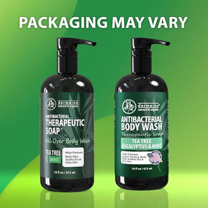Derma-Nu Therapeutic Soap - Antibacterial And Tea Tree Body Wash For Jock Itch, Athletes Foot, Eczema And Back Acne - Anti Bacterial Body Soap For Men And Women Safe For All Skin Types - 16 Oz