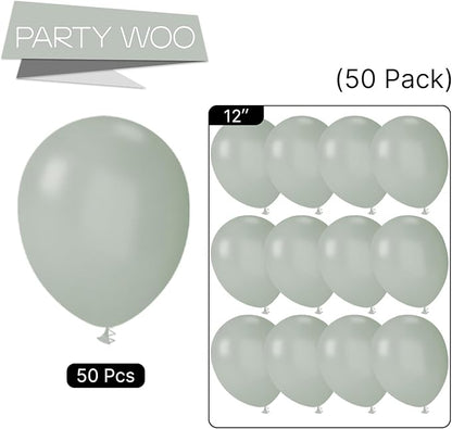 PartyWoo Dusty Green Balloons 50 pcs 12 Inch Matte Sage Boho Green Eucalyptus Balloons for Wedding Baby Shower Gender Reveal Birthday Graduation Jungle Safari Party Decorations Green-F59