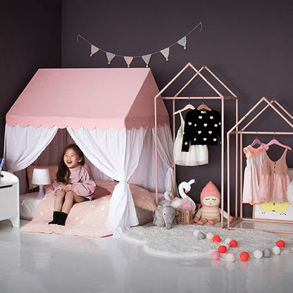 PETITE MAISON Kids Closet - Dress up Clothing Garmet Rack, Hanging Costume Organizer with Cute House Frame, Handmade Premium Quality, 25" x 17" x 59", Aluminium Super-Light, Large Pink