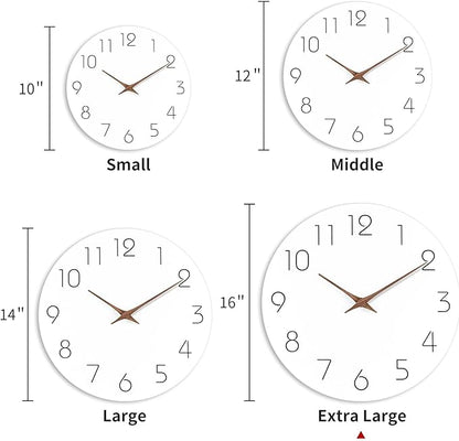 Mosewa Large Wall Clock Battery Operated 16 Inch White Silent Non Ticking Simple Minimalist Clock Decorative for Kitchen Home Bedroom Living Room Office
