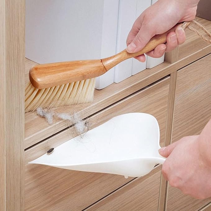 Small Broom and Dustpan Set, Dustpan and Brush Set, Bamboo Handle Mini Brush Dustpan, Short Hand Broom for Home,Kitchen, Office, Pet, Desktop, Outdoor (11.5")