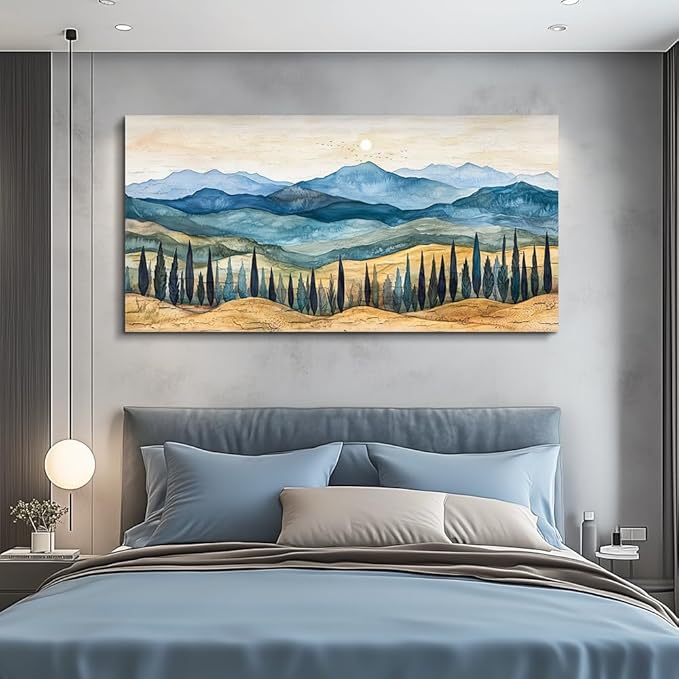 ZUITINGHUA Large Wall Decor For Living Room Canvas Wall Art For Office Modern Wall Decorations For Bedroom Mountains Landscape Painting Abstract Pictures Artwork Room Home Decor 24x48 In