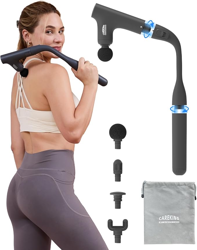 3-in-1 Detachable Massage Gun Deep Tissue, Ergonomic Extension Handle Back Massager for Pain Relief, Portable Percussion Muscle Massager for Shoulder, Thigh, Waist & Neck