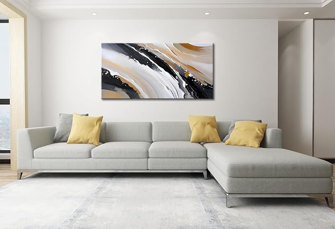 weiyiart Canvas Abstract Large Wall Art Decorations for Living Room Black Brown White Modern Wall Hanging Painting for Office Home Decor 24"x 48"