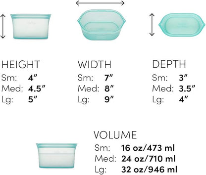 Zip Top Reusable Food Storage Bags | 3 Dish Set [Teal] | Silicone Meal Prep Container | Microwave, Dishwasher and Freezer Safe | Made in the USA