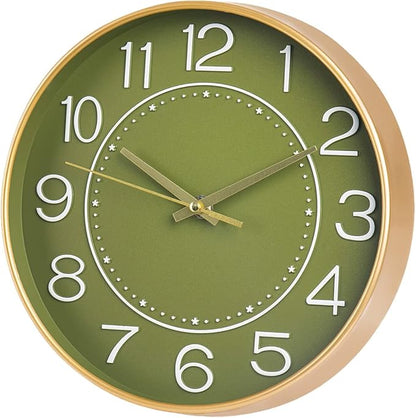 HZDHCLH Modern Wall Clocks Battery Operated,10 inch Olive Green Clock for Wall,Silent Small Wall Clock for Living Room Bedroom Kitchen Office Nursery Decor