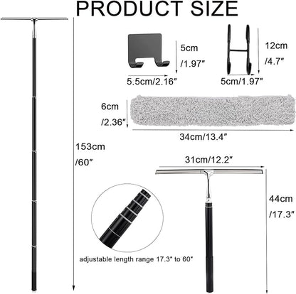 17.3-60’’ Window Squeegee for Home, 2 in 1 Window Cleaning Kit Long Handle Squeegee for Shower Glass, Window Cleaner Tool for Car Windshield Floor Tile Wall