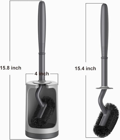 HAMITOR Toilet Bowl Brush Holder Set: Curved Design with Holder for Deep Cleaning Under Rim - Compact Hidden Scrubber for Small Space - Modern RV Bathroom Accessories - Gray