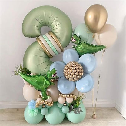 40'' Sage Green Number 9 Balloon, Self Inflating Foil Number Balloons Set 0-9, Olive Green Digital 9 Helium Balloon for Girls Boys 9th Jungle Safari Birthday Party Decorations Anniversary Supplies