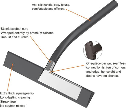 Squeegee, Matte Black 9 inch, Streak Free Cleaning, Shower Squeegee for Glass Doors, Bathroom, Shower Doors, Mirrors, Tiles and Car Windows,Silicone Squeegees,Shower Cleaner with 2 Hooks.