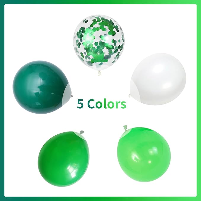 60 Pack Green Latex Balloons, 12 Inch Matte White Dark Emerald Green Light Lime Green Confetti Helium Balloons, Assorted Green White Balloons for Jungle Dinosaur Birthday Baby Shower Party Decorations