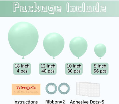130pcs Mint Green Balloons Different Sizes 18" 12" 10" 5" Pastel Light Green Balloons for Boys Girls Birthday Baby Shower Gender Reveal Wedding Decorations