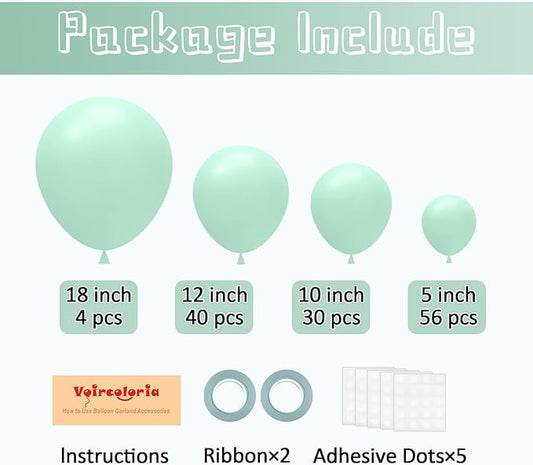130pcs Mint Green Balloons Different Sizes 18" 12" 10" 5" Pastel Light Green Balloons for Boys Girls Birthday Baby Shower Gender Reveal Wedding Decorations