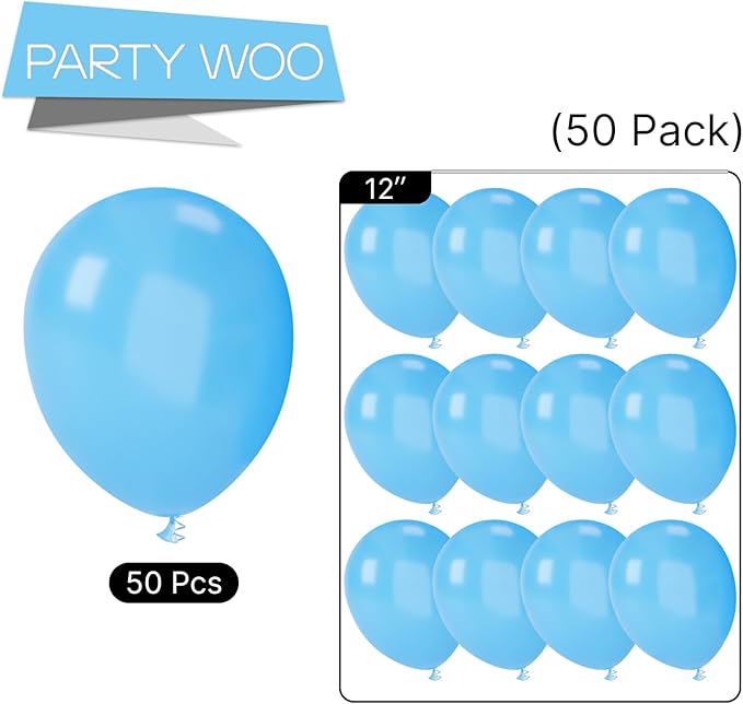 PartyWoo Light Blue Balloons 50 pcs 12 Inch Baby Pastel Sky Aqua Blue Balloons for Graduation Baby Shower Gender Reveal Weddings Under the Sea Birthday Party Decorations Blue-Y20