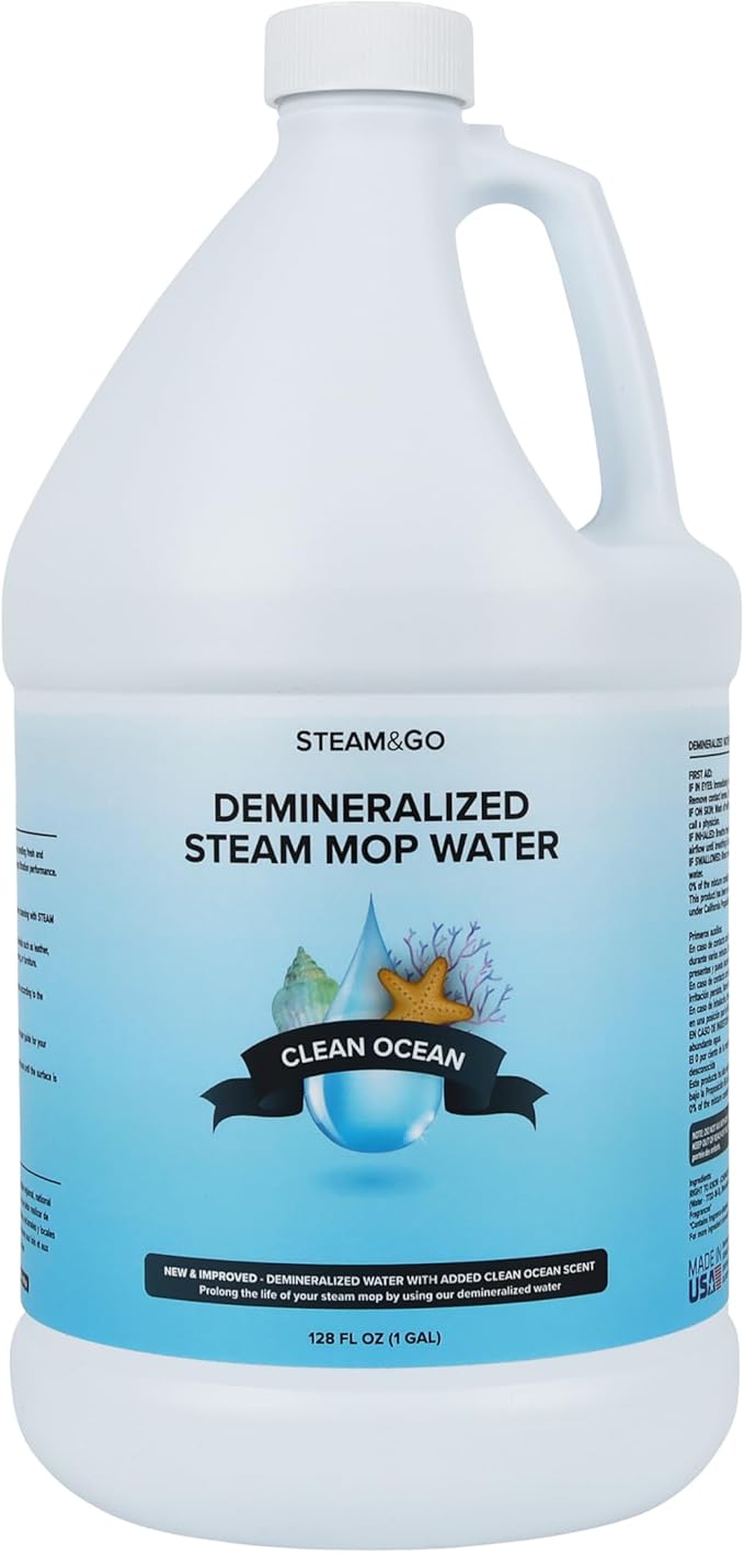 Steam & Go Demineralized Water Cleaning Solution for Floor & Multi-Surface Steam Cleaners - Compatible for All Steam Mops - Clean Ocean Scent, 128 oz