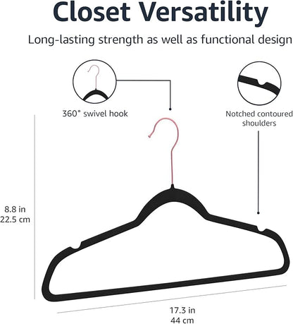Amazon Basics Slim, Velvet, Non-Slip Sturdy Suit Clothes Hangers, Pack of 30, Black/Rose Gold