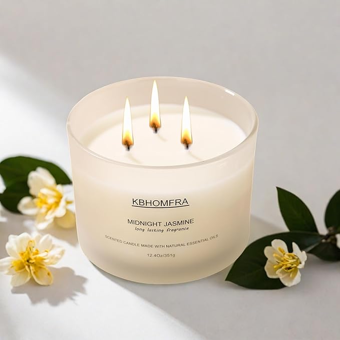 Scented Candle for Home,Jasmine Fragrant, Soy Wax 12.4oz Large Capacity,3-Wick 70 Hours Burn,for Festival Luxury Gift,Sleep Decor Relaxation Ambience