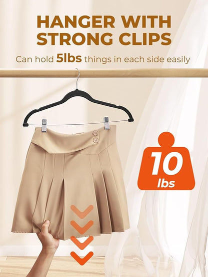 HOUSE DAY Velvet Skirt Hangers 36 Pack, Black Velvet Pant Hangers with Adjustable Clips, Space Saving Slim Shorts Hanger, Heavy Duty Non Slip Clip Hanger for Pants, Skirts, Shorts