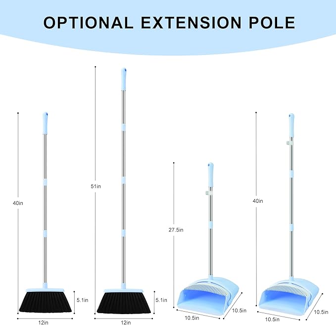 Broom and Dustpan Set, House Broom for Sweeping Indoor Collapsible Broom with Dust Pan Combo Set for Home Office Kitchen Lobby Floor Pet Hair