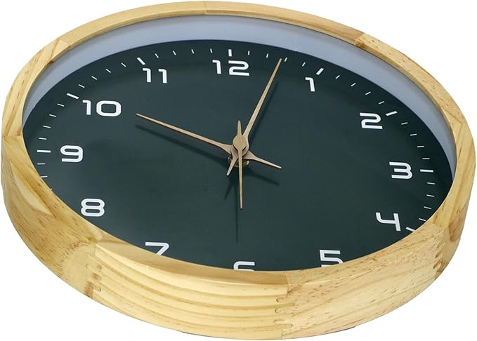 MEIRED Wooden Wall Clock 12 Inch Silent Non Ticking Wall Clocks Battery Operated Wood Analog Retro Round Clock Decorative for Kitchen,Home,Living Room,Classroom, Log Green
