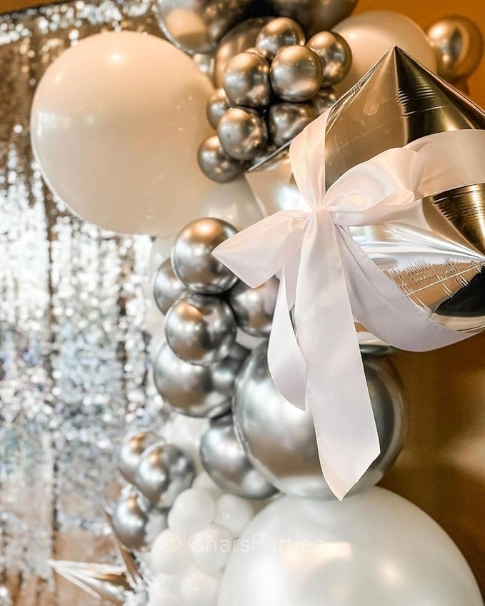 White and Silver Balloons,75PCS 12in and 5in Silver and White Latex Balloons for Birthday, Wedding, New Years Party, Graduation