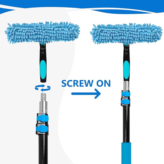 MAVRIZ 5-12 FT Window Washing Kit with Extension Pole (2 Window Squeegee + 1 Telescopic Pole)